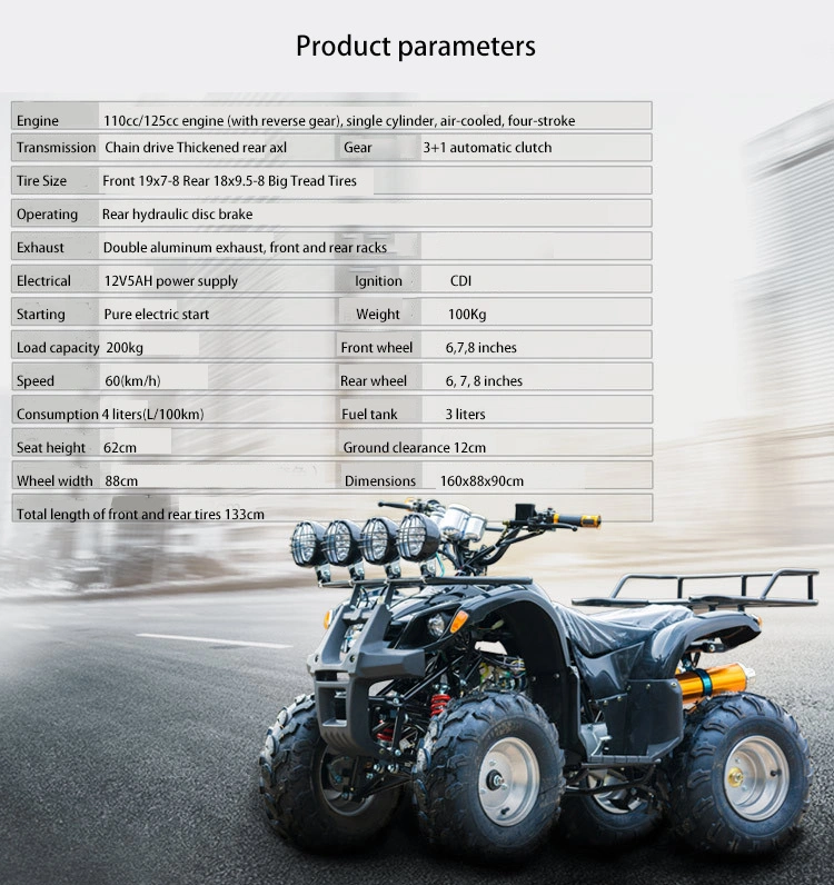 Manufacturer Direct Sales 4X4 250cc 125cc Quad 500cc ATV/UTV Parts 400cc off Road 800cc Trailer 200cc Rear Axle Tires Bike Farm Kids ATV