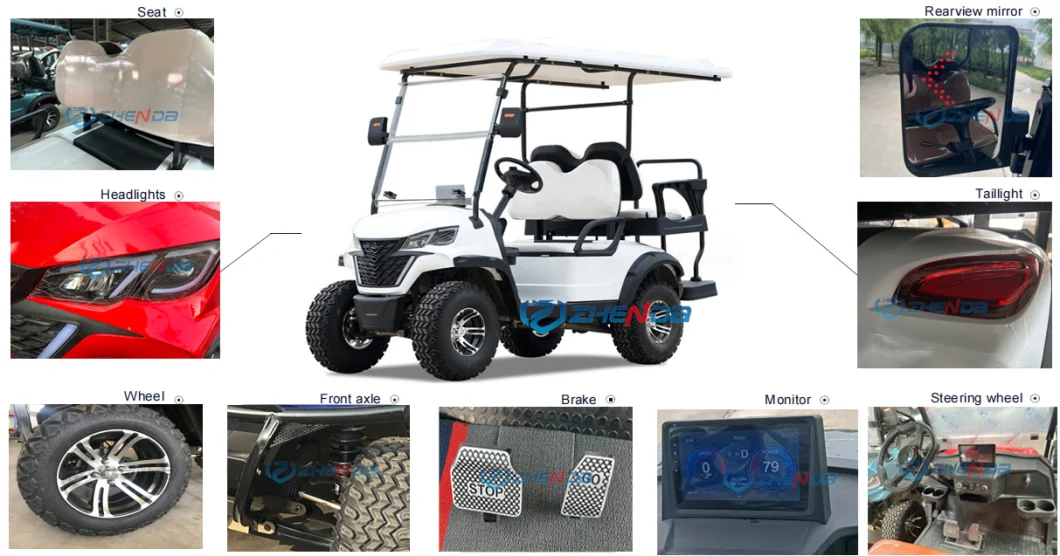 New Style Red Electric 1+1 Golf Cart 4 Seat Mini Dune Buggy