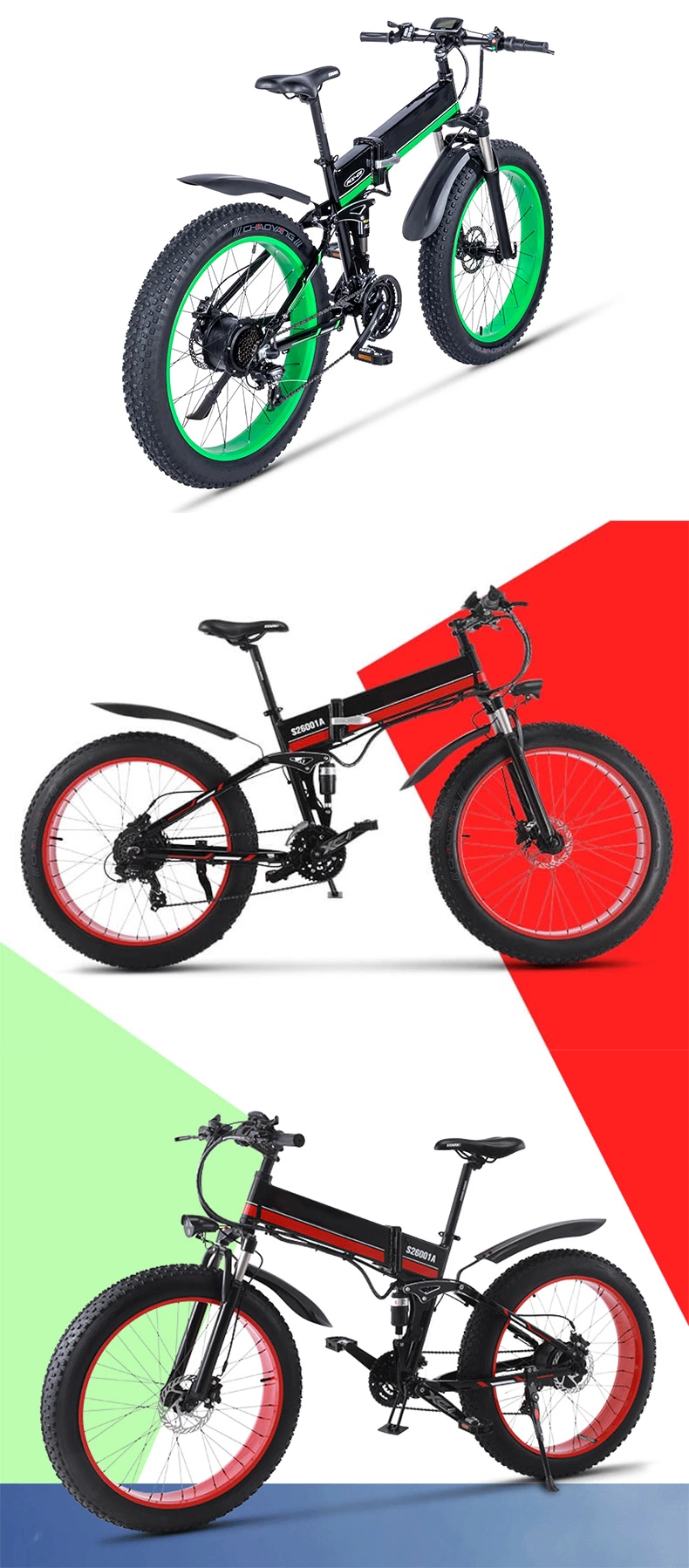 Full Suspension 26 Inch 48V 1000W Fat Electric Mountain Bike Big Tire 26*4 Tire off- Road E Bike Big Power Snow E Bike with CE