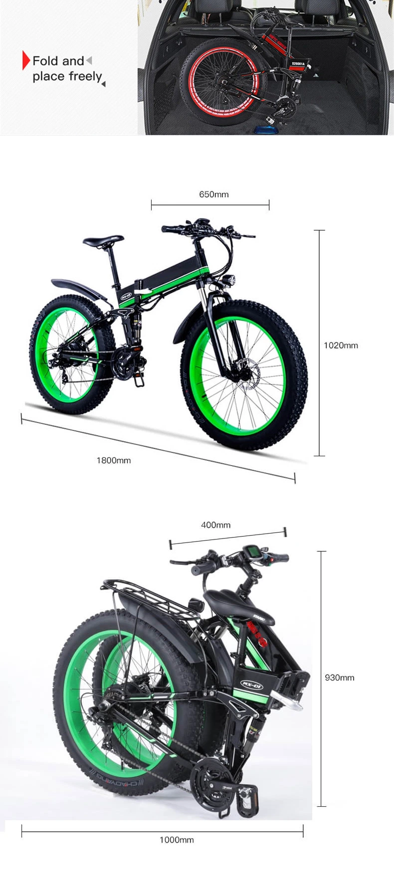 Full Suspension 26 Inch 48V 1000W Fat Electric Mountain Bike Big Tire 26*4 Tire off- Road E Bike Big Power Snow E Bike with CE