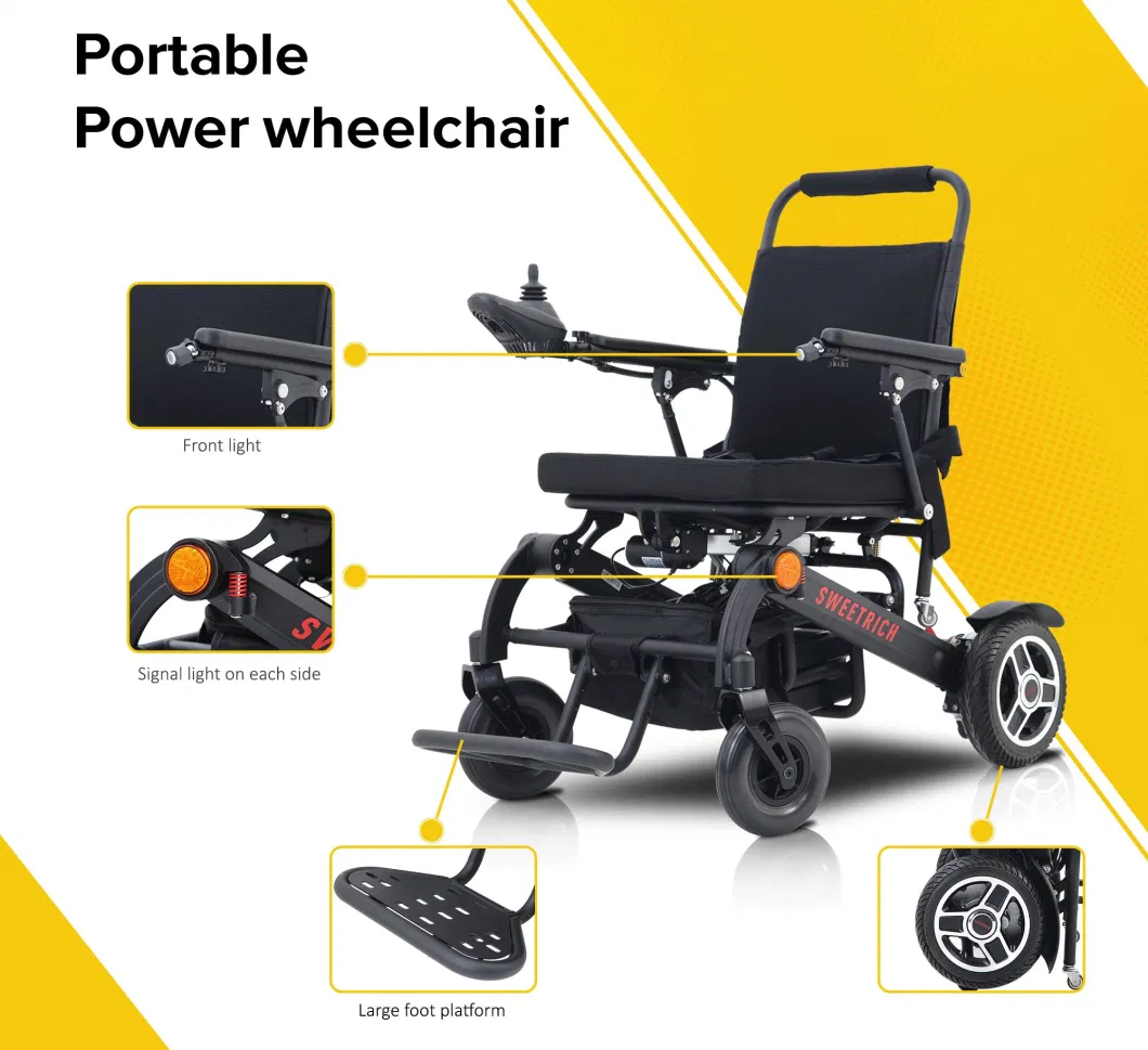 Comfortable Medical Aluminum Alloy Light Automatic Folding Heavy Duty Mobility All Terrain Electric Wheelchair with Recline Back Joystick Controller