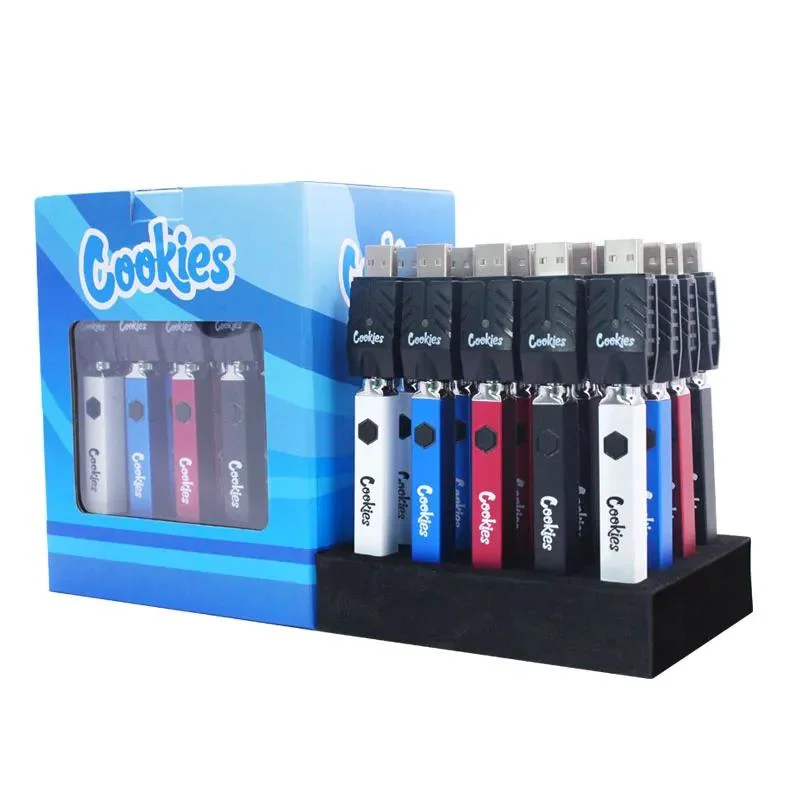 Cookies Backwoods Quad 500mAh Preheat VV Voltage Adjustable USB Charger Vape Pen for 510 Cartridges 20PCS a Display Box Square Design Battery