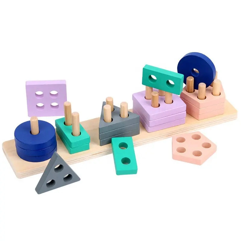 Building Blocks Wooden Toys Bricks Children Educational Sorting &amp; Stacking Toys Toddle Colorful Toy Quadruple Column for Kids