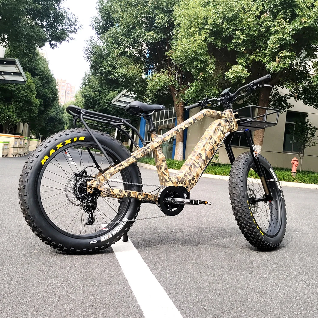 Aluminum Alloy Step Thru Electric Mountain Bike with 1000W MID Motor 48V 30ah Battery 26 Inch Fat Tire Ebike