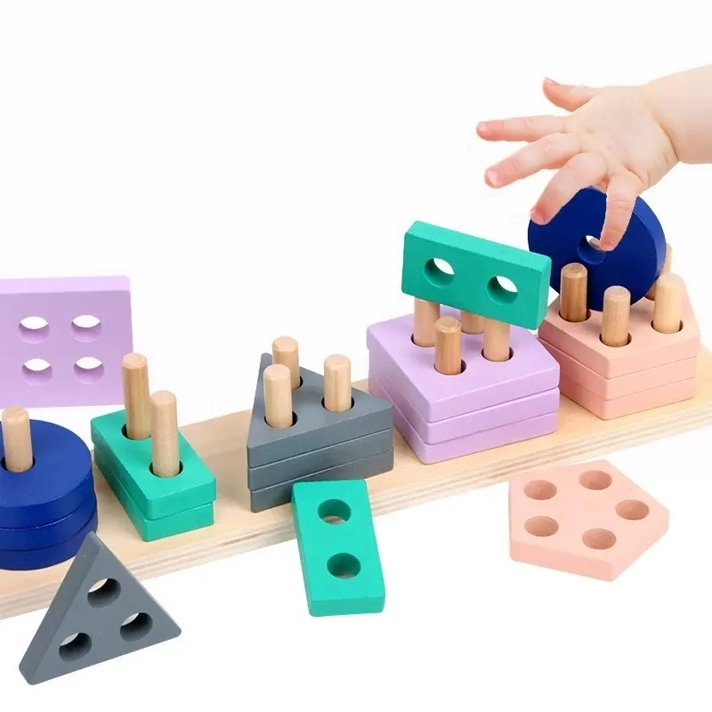 Building Blocks Wooden Toys Bricks Children Educational Sorting &amp; Stacking Toys Toddle Colorful Toy Quadruple Column for Kids