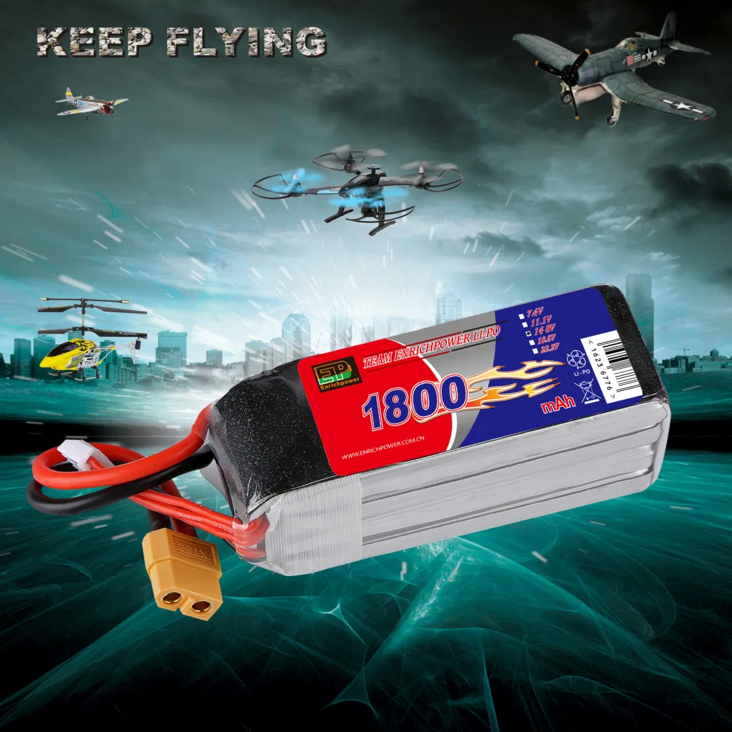 High Discharge 4s 14.8V 1800mAh 80c Lipo Battery for RC Heli Quad Aircraft Car Boat Fpv