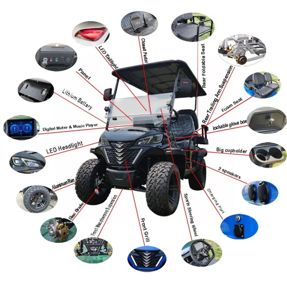 New Lithium Battery Sightseeing Electric 4-Seater Golf Cart Solar Panels off-Road Vehicle Hot Selling for Adult Golf Carts
