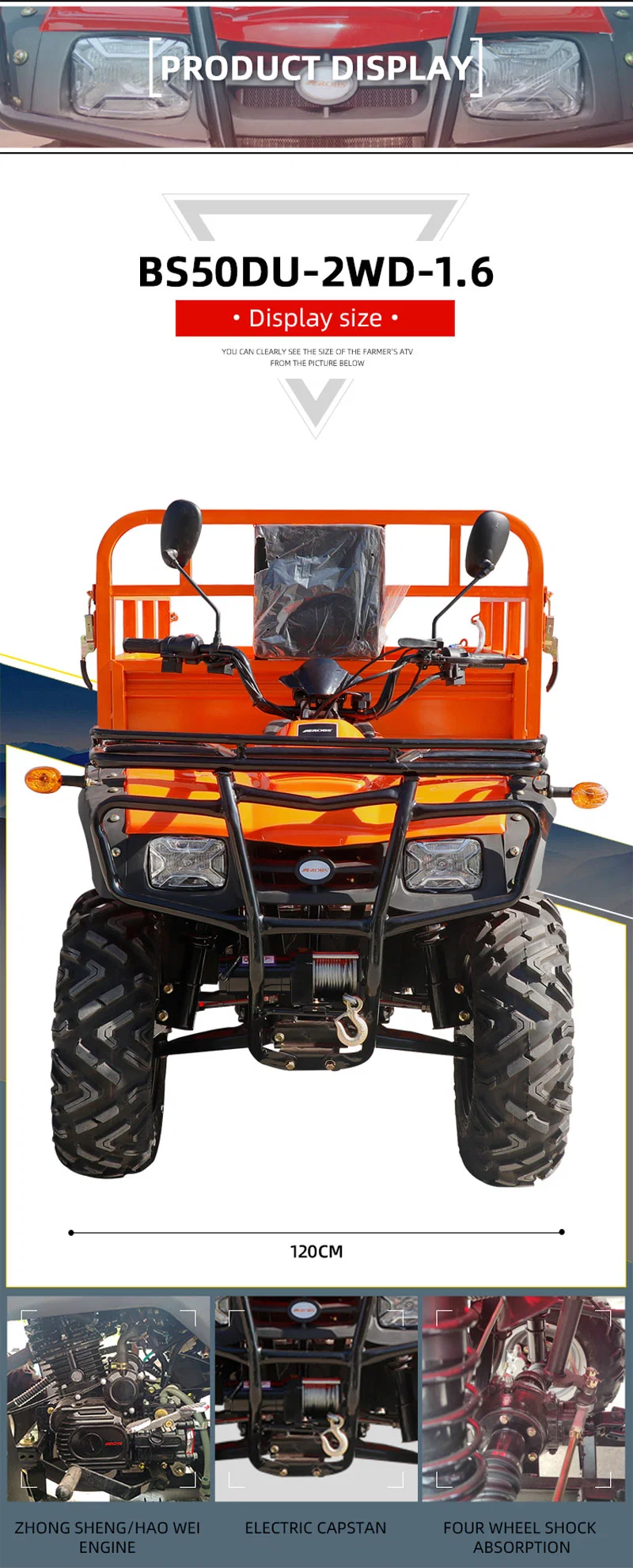 Lead Acid Battery 72V83ah All Terrain 4X2 off Road Vehicle Electric Powered Vehicles for Adults