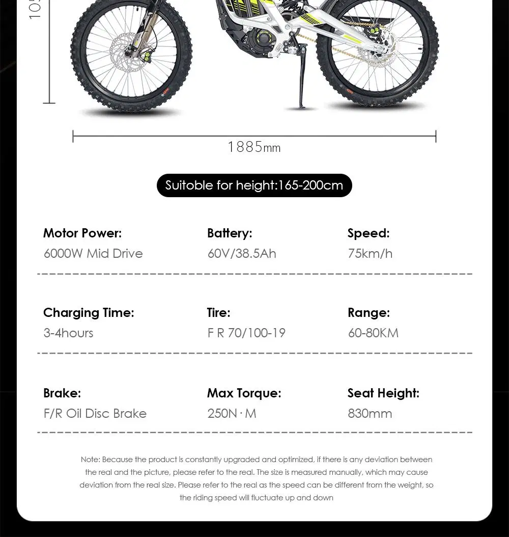 60V 6000W MID Drive off-Road Ebike 40ah Long Range Electric Dirt Bike Light Bee Electric Motorcycle Moto Electrica