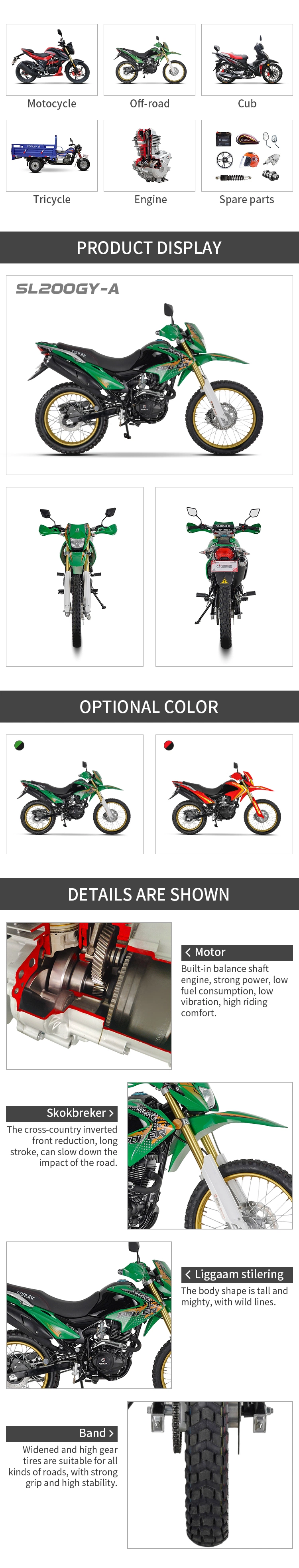 Sonlink Custom Powerful Stylish Design Good Performance Motocross Bike 200cc 4-Stroke off-Road Enduro Dirt Bike Motorcycle