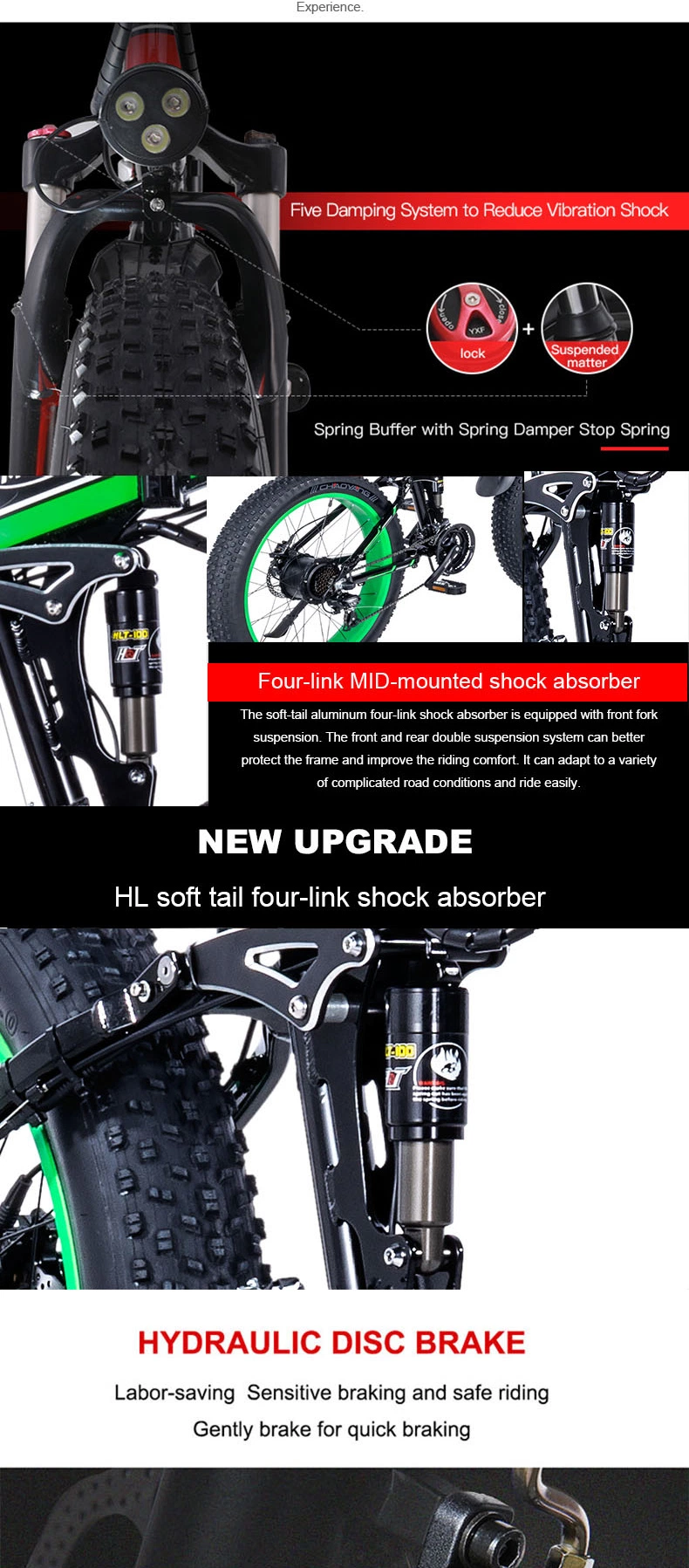 Full Suspension 26 Inch 48V 1000W Fat Electric Mountain Bike Big Tire 26*4 Tire off- Road E Bike Big Power Snow E Bike with CE