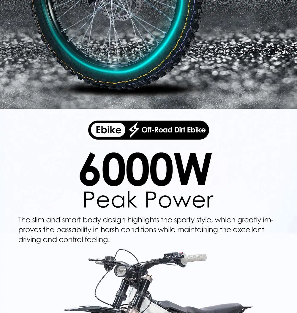 60V 6000W MID Drive off-Road Ebike 40ah Long Range Electric Dirt Bike Light Bee Electric Motorcycle Moto Electrica