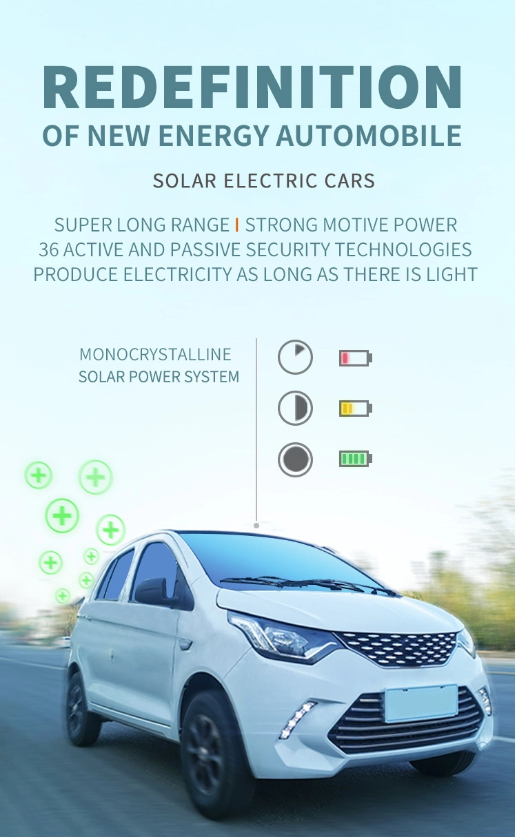2023 Popular Cheapest Rechargeable Solar Powered Solar Energy Vehicle Low Range 110-130km 4 Wheel 5 Doors City Commuting Vehicle for Adult