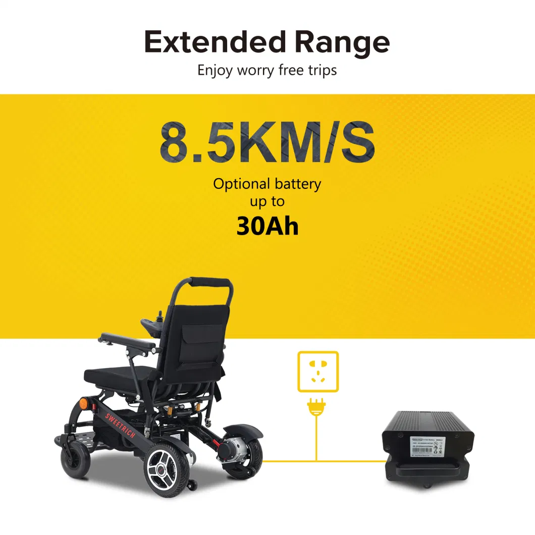 Comfortable Medical Aluminum Alloy Light Automatic Folding Heavy Duty Mobility All Terrain Electric Wheelchair with Recline Back Joystick Controller