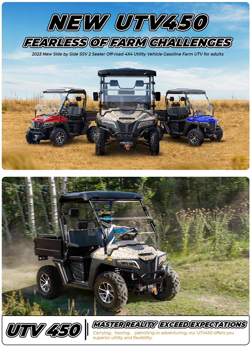 2024 2 Seater Gas Quad Bike ATV Farm Off road UTV