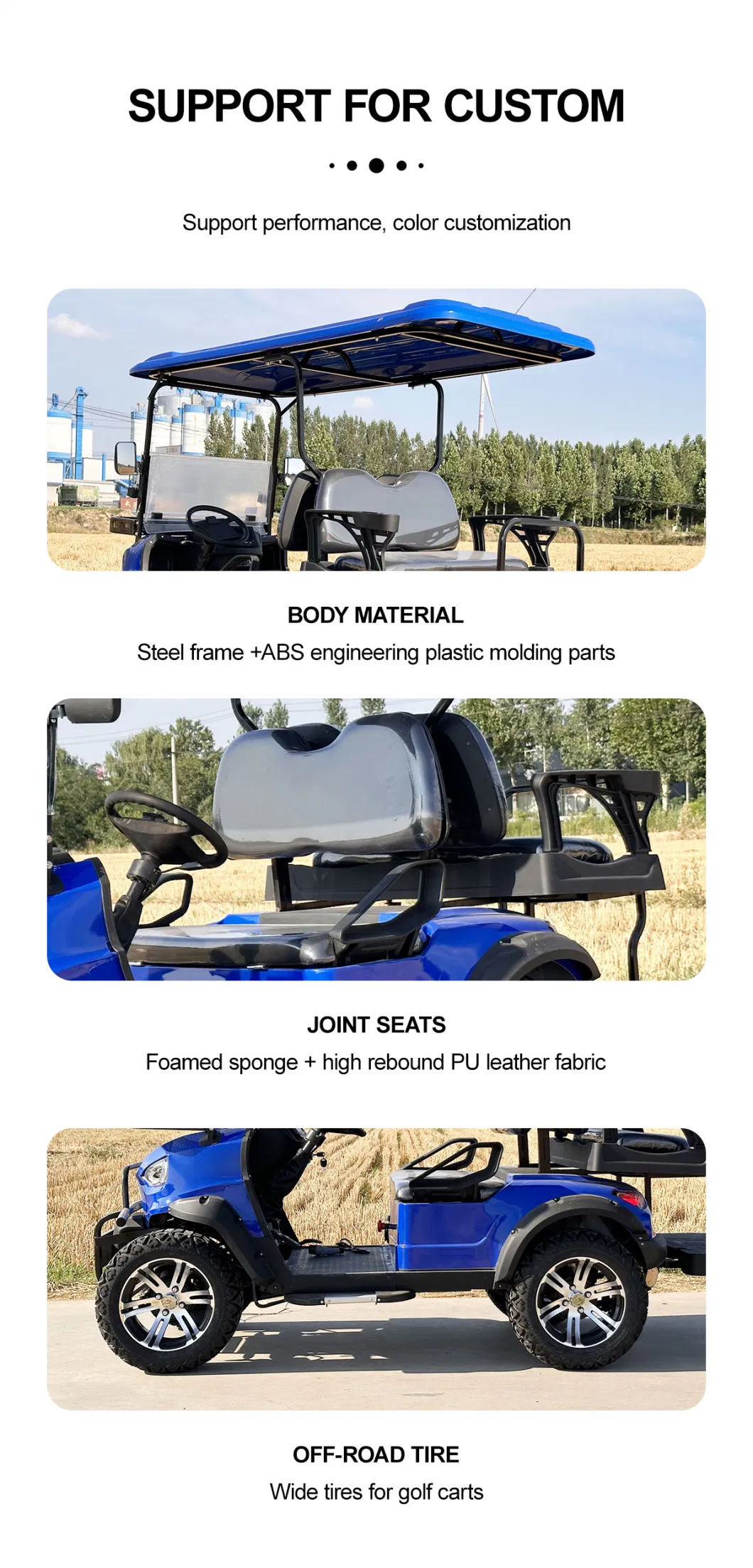 Wholesale Custom Utility Hunting Luxury Sport The Village Fast Golf Carts Blue Green Battery 4 Wheel 2+2 Passenger Electric Cheap Small Mini Cart with 4 Seats