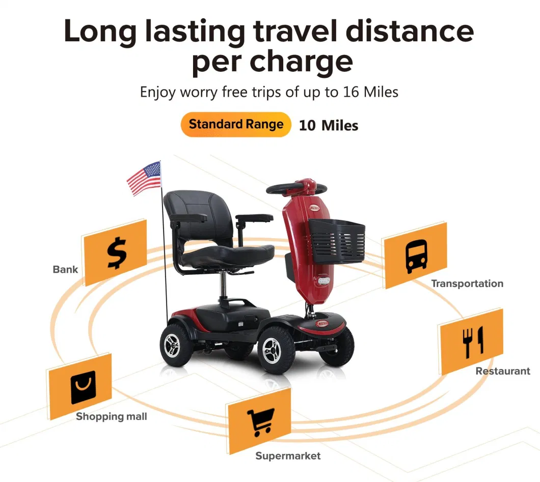 Lithium Battery Powered 4 Wheels Electric Tricycle Mobility Scooter for Adults Handicapped