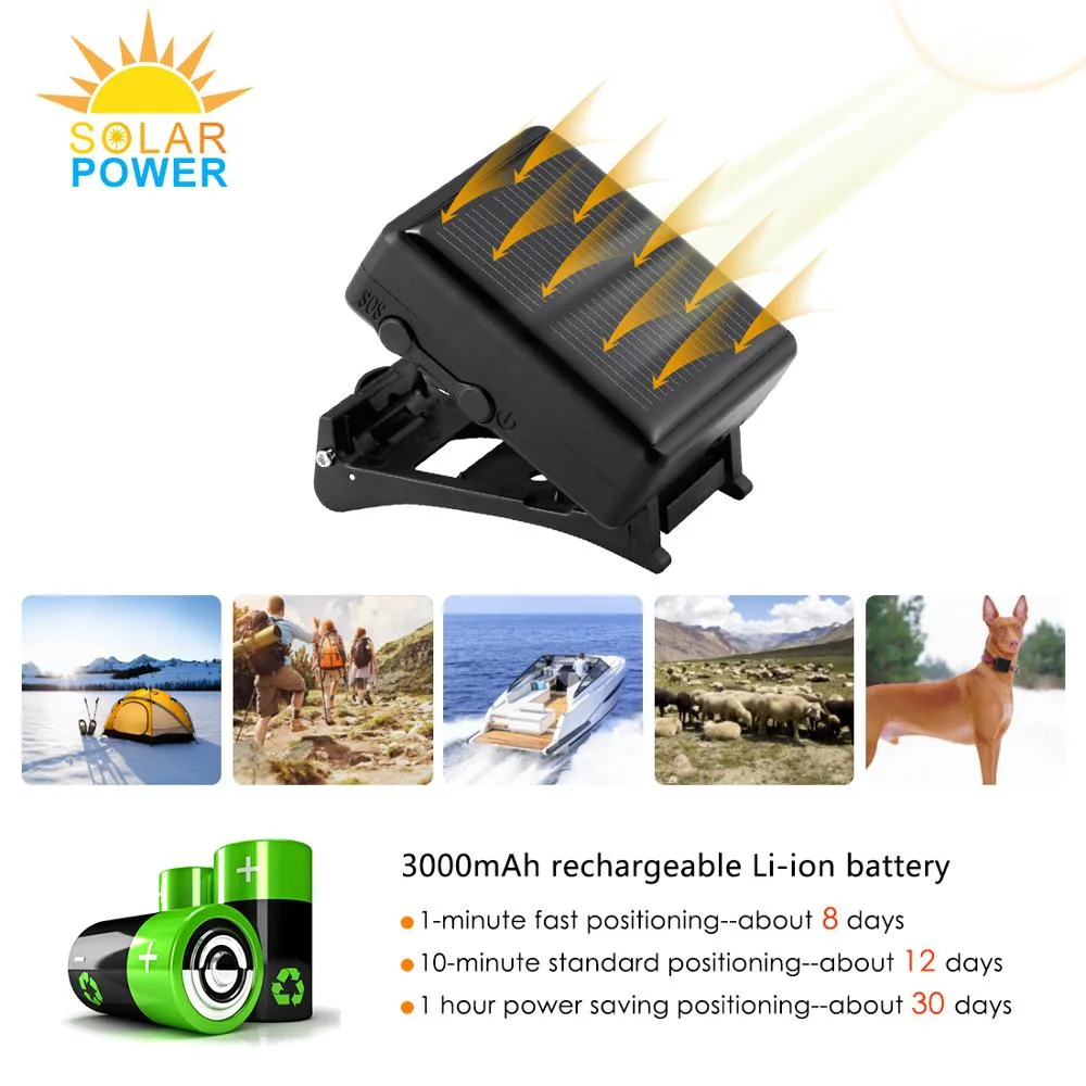 Solar Pets GPS Tracker Never Power off Waterproof for Animal Pet and Dog
