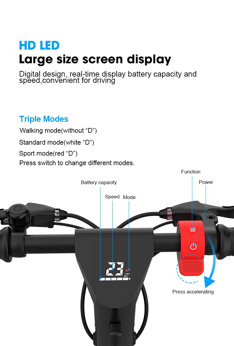 36/48V Li-ion Battery Two-Wheeled Folding Portable Scooter for Short Distance Walking