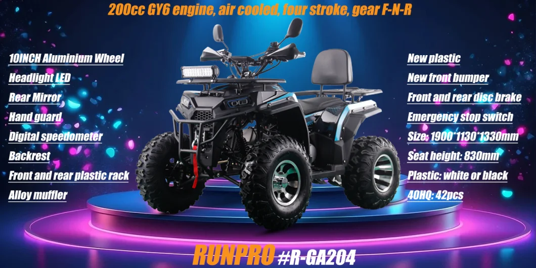 New Arrival 200cc Automatic ATV/UTV Farm Motor 4-Wheeler with off-Road Capacity 5L Gy6 Engine Quad Bike with CE