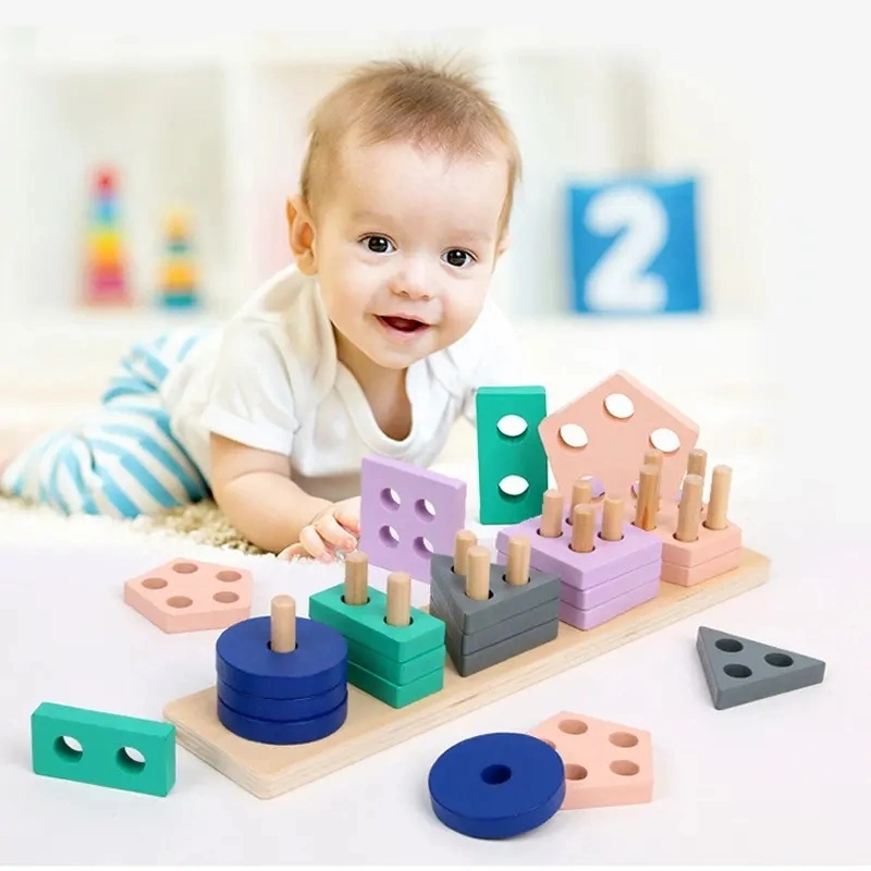 Building Blocks Wooden Toys Bricks Children Educational Sorting &amp; Stacking Toys Toddle Colorful Toy Quadruple Column for Kids