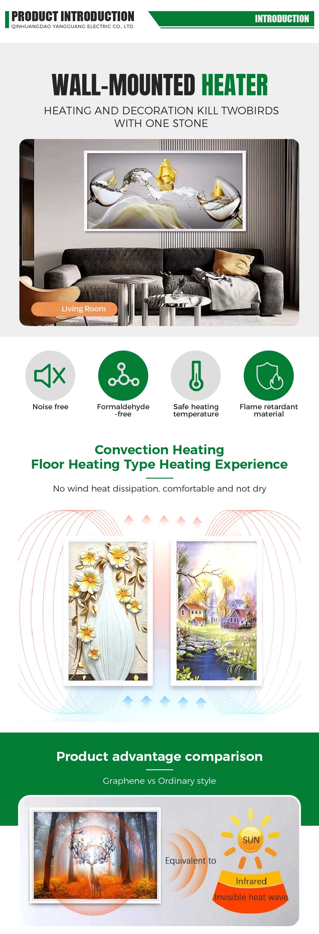 Infrared Panel Heater Carbon Crystal Electric Carbon Fiber Indoor Wall Mounted Picture Printing Heating