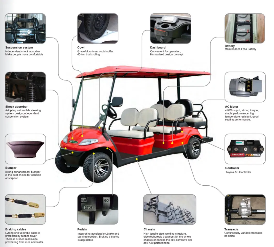 Lithium Battery Powered Fashion Shape Design Four-Wheeled 4 Passengers Vehicle Golf Cart (LT-A827.2+2G)