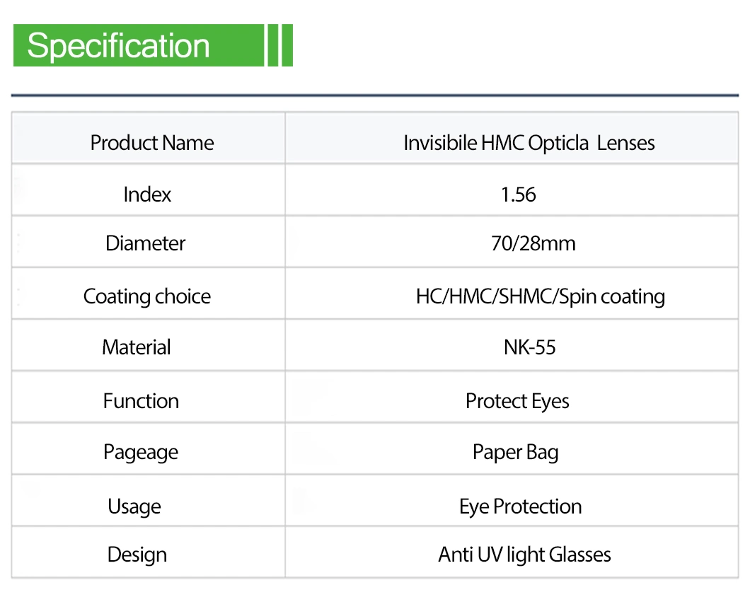 1.56 Bifocal Invisible Hmc Optical Lenses