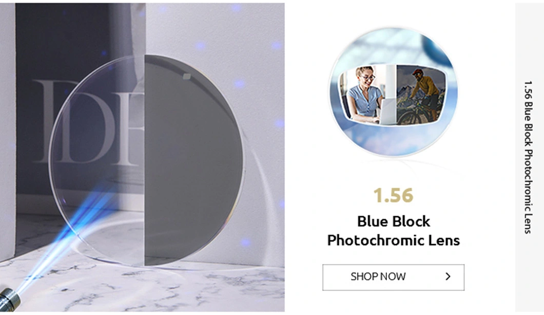 Factory Blue Block Lens 1.56 UV420 Blue Cut Photochromic Hmc Cr39 Photochromic Lenses