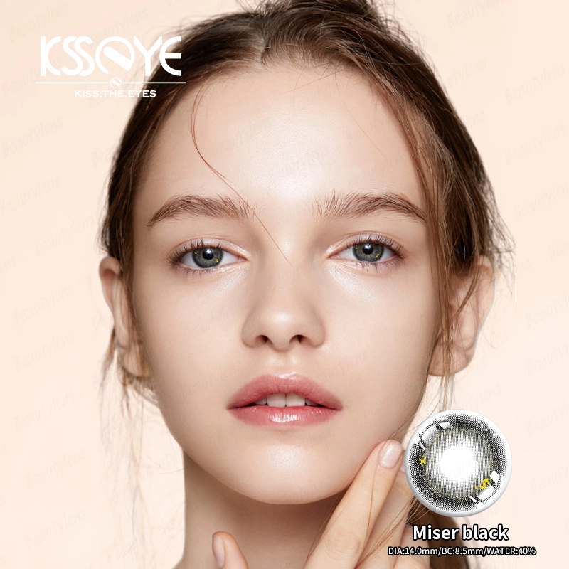 Ksseye Natural Black Contacts Cosmetic Tinted Circle Black Pupil 3 Tone Contact Lenses for Dark Eyes