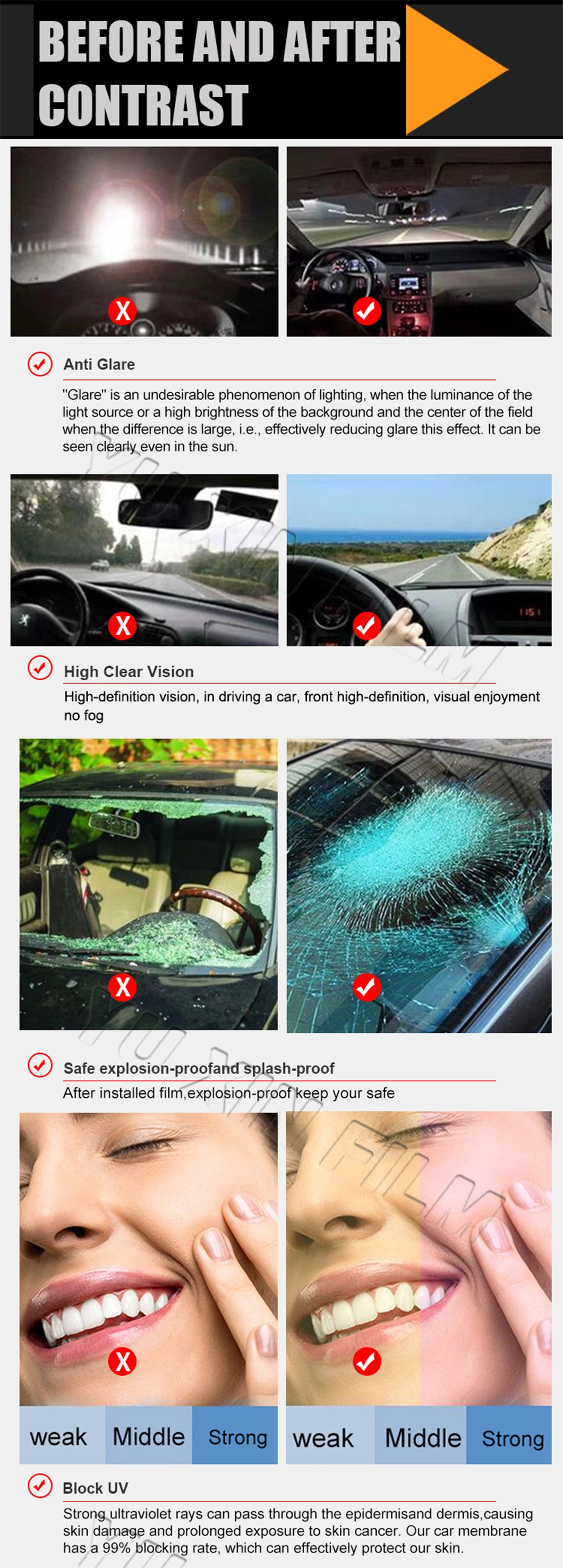 Good Quality 1.52*30m Car Window Tint Film Sun Control Heat Rejection Nano Ceramic Photochromic Car Window Tint Film
