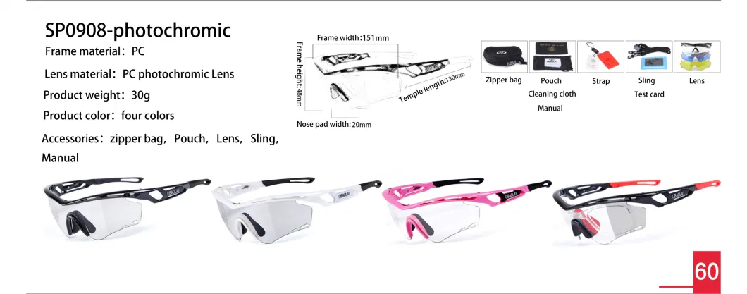 Hot Selling Cycling Bike Sunglasses Fashion Sport Photochromic Glasses PC Frame Eyewear for Women Men