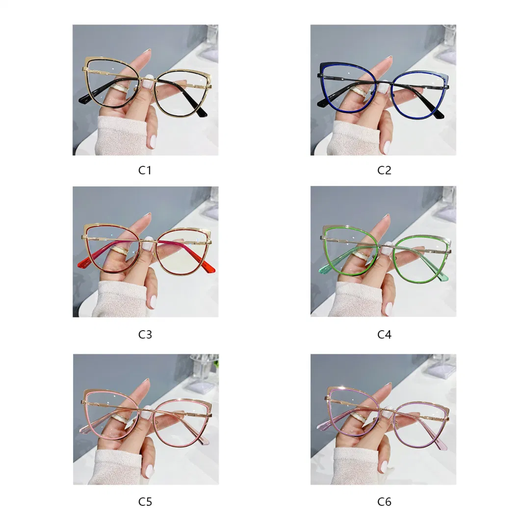 High Quality Newest Fashion Trendy Metal UV400 Protection Optical Glasses Frame Women Designer Eyeglasses Frame Anti Blue Light Cat Eye Glasses