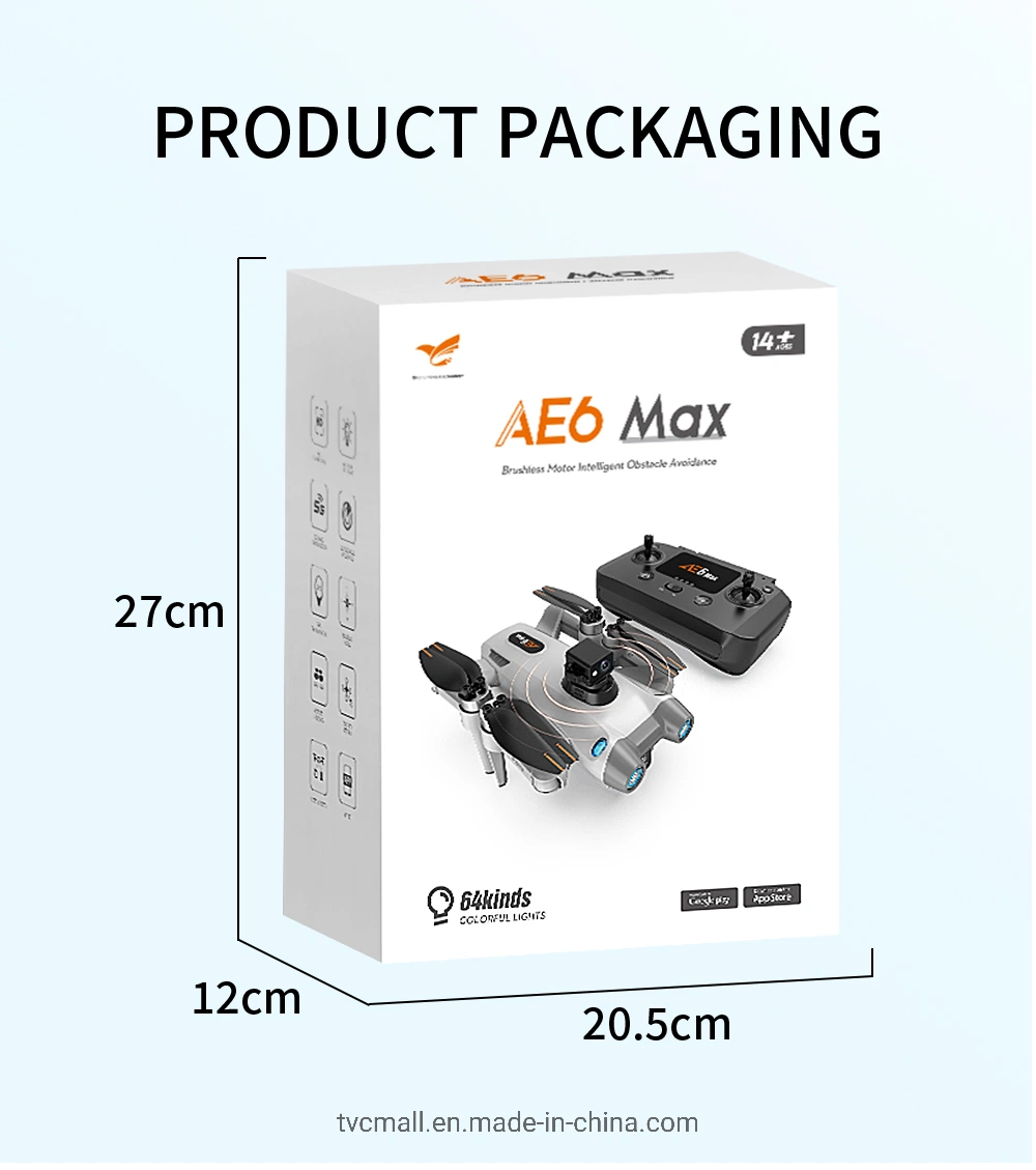 Ae6 Max 360-Degree Obstacle Avoidance RC Quadcopter Brushless 4-Axis HD Dual-Lens Foldable RC Drone with Remote Control - Grey