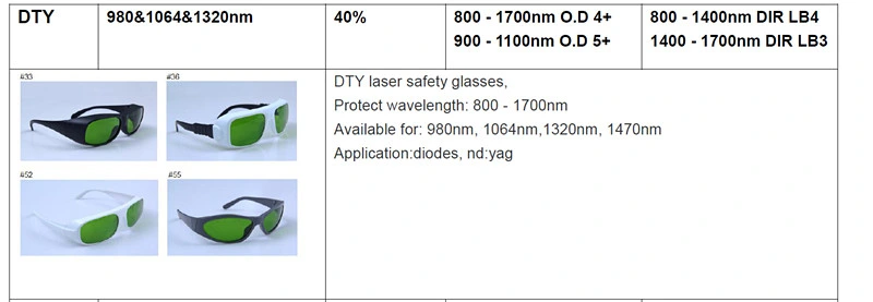 Laser Safety Glasses DTY 800-1700nm, High Power Laser Protective Lens with Frame 52, Protective Wavelength: 800-1700nm, Application: Diodes, ND: YAG, Ce En207