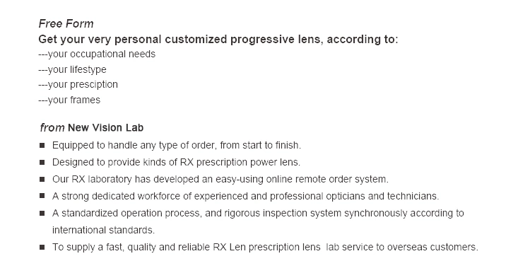 1.67 Free Form Progressive Lens Rx Optical Lens