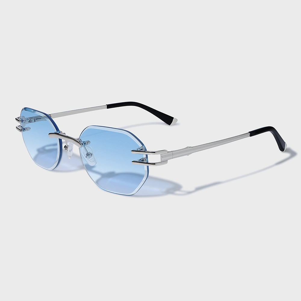 Yeetian 2024 Classic Blue Diamond Cut Design Lens Fashion Polygon Frameless Sunglasses