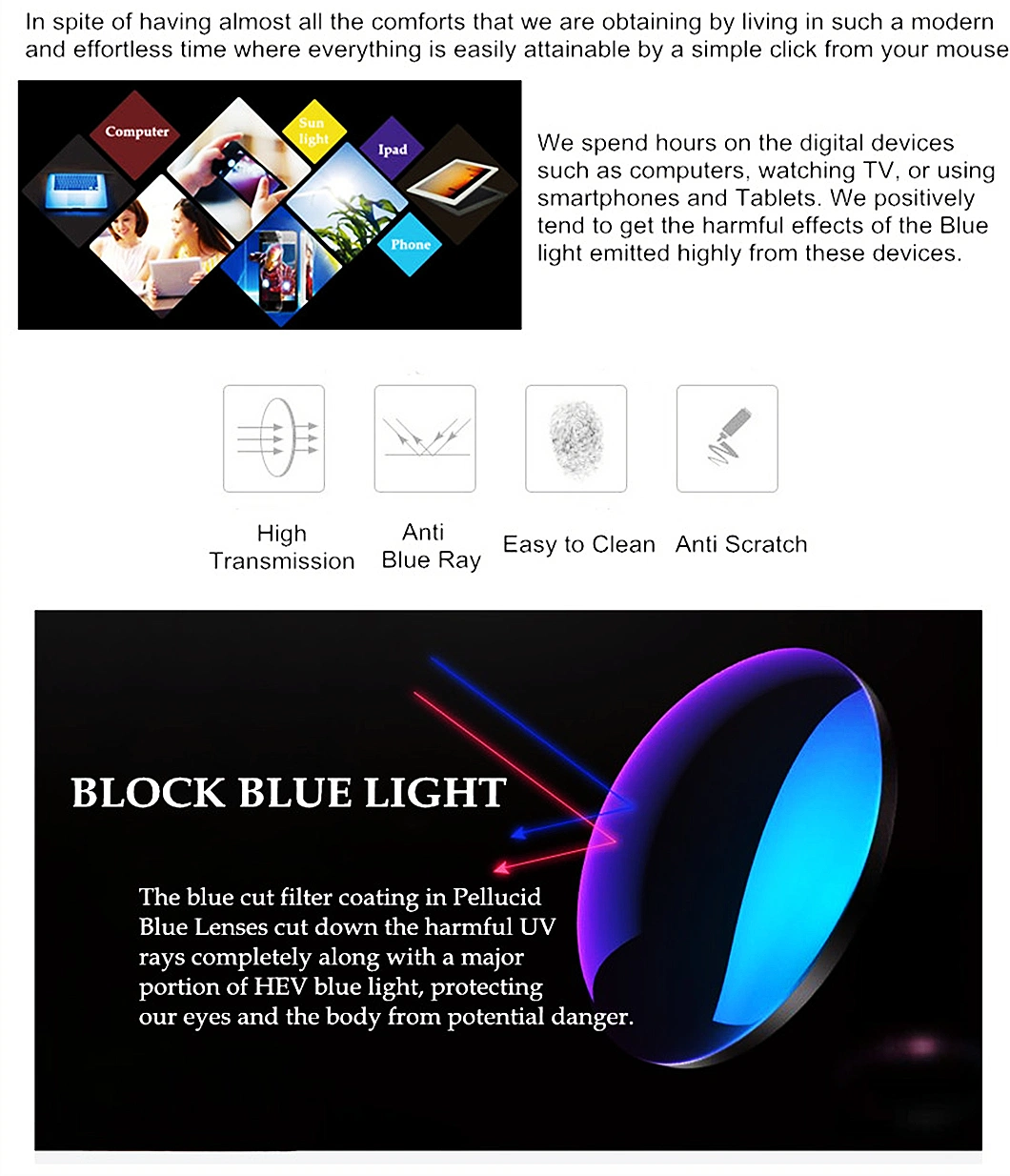 Blue Block OEM Optical Blanks 1.56 Blue Ray Cut UV420 Glass Lenses
