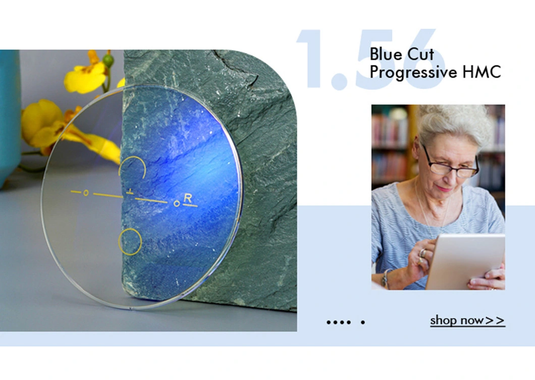 1.56 Blue Cut Progressive Short Corridor Anti Reflection Hmc EMI UV420 Blue Block Resin Lens