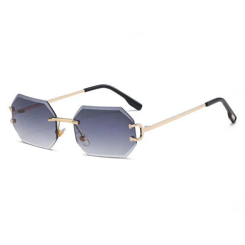 Unique Diamond Cut-Edge Rimless Small Sunglasses for Women Men