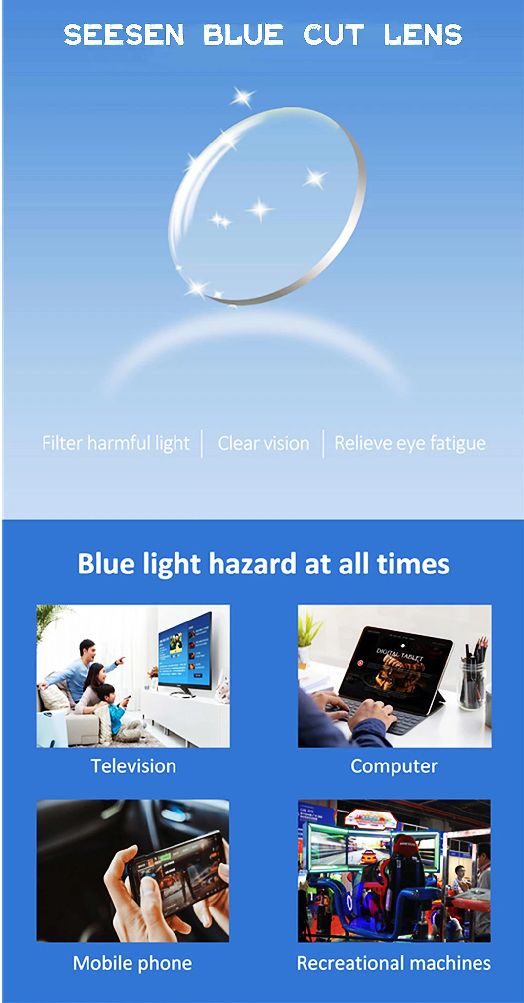 Blue Light Protection Lenses 1.56 UV420 Blue Cut Photochromic Hmc Lens Price