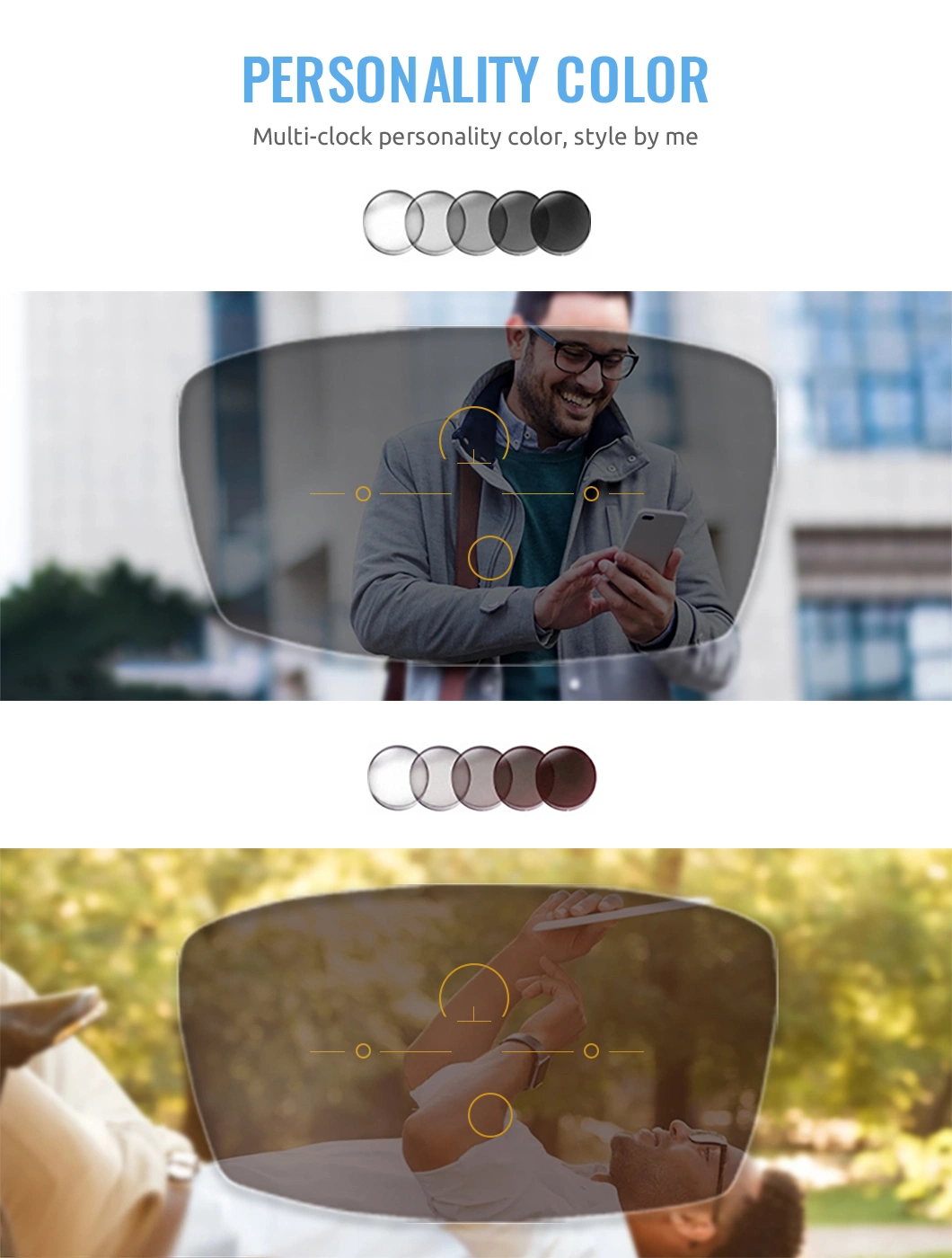 Anti Blue Ray Ens Professional and High Quality 1.56 Photo Grey Brown Progressive Photochromic Multi Coated Optical Lenses