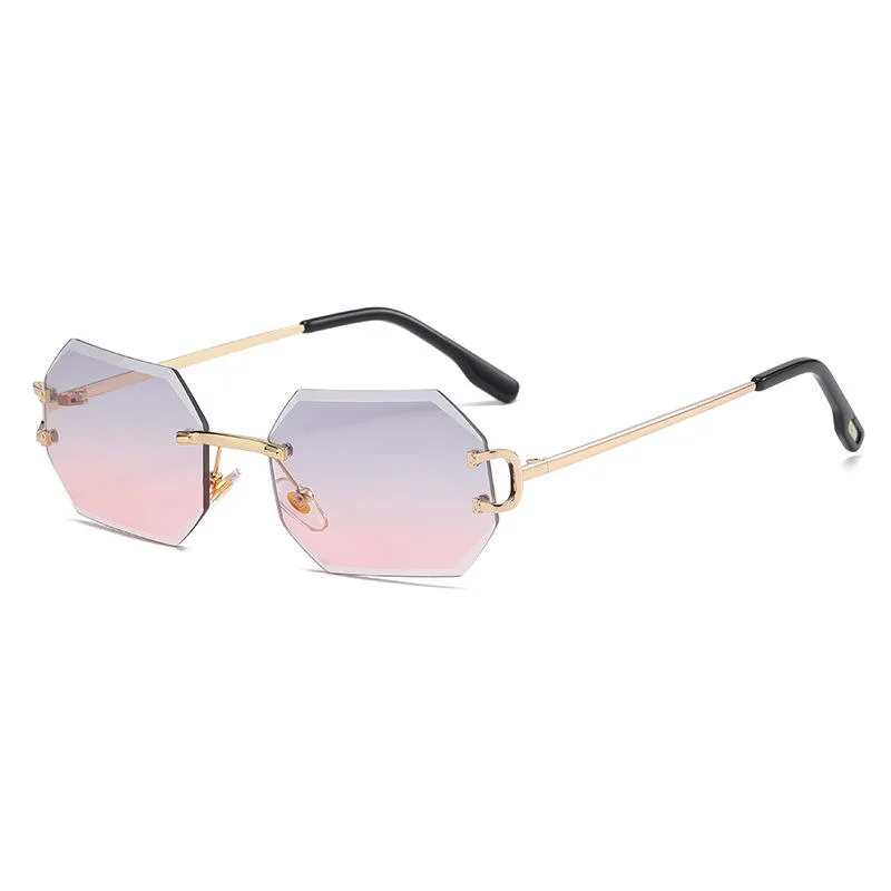Unique Diamond Cut-Edge Rimless Small Sunglasses for Women Men
