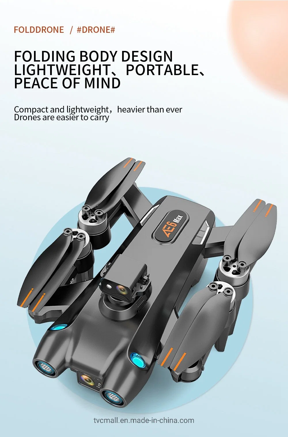 Ae6 Max 360-Degree Obstacle Avoidance RC Quadcopter Brushless 4-Axis HD Dual-Lens Foldable RC Drone with Remote Control - Grey