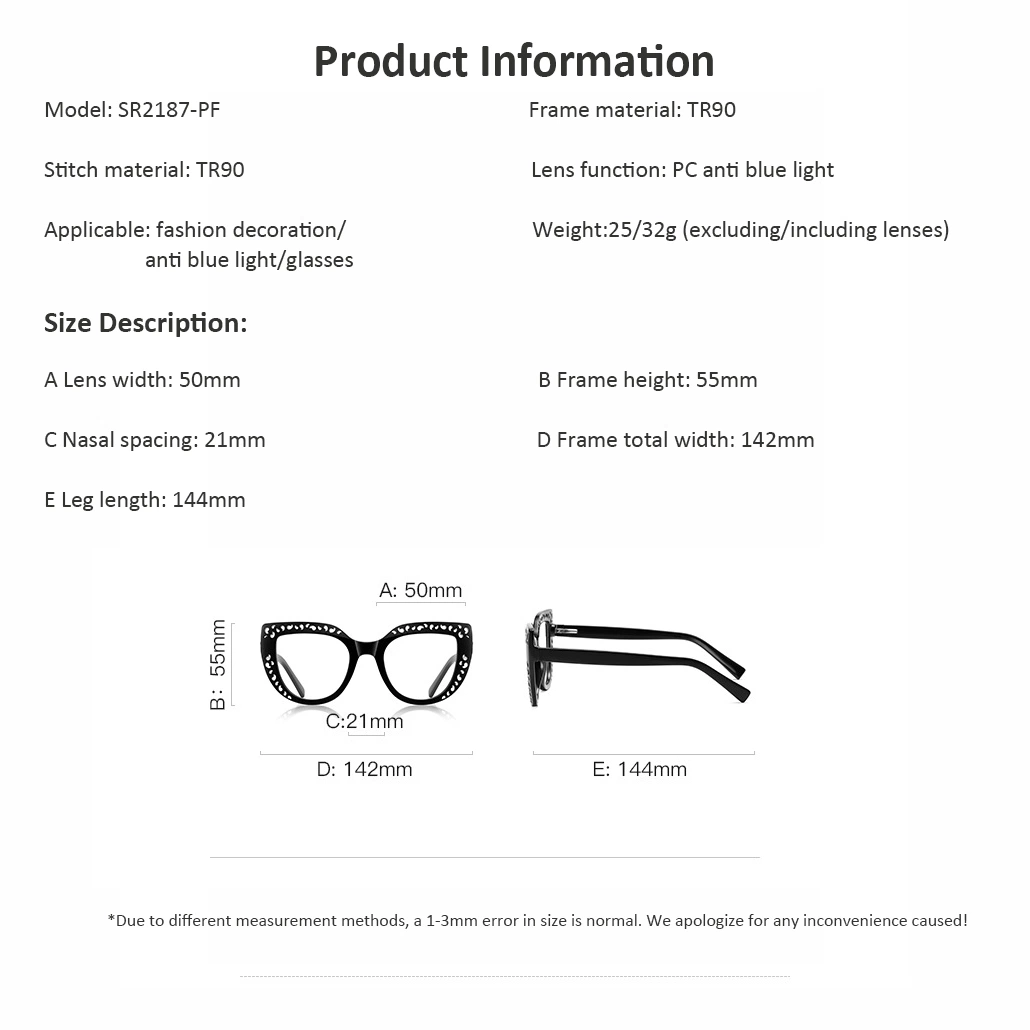 New Arrival Safety Optical Frames Cut-out Tr Frame Glasses Luxury Fashion Eyeglasses Aniti Blue Light Blocking Glasses