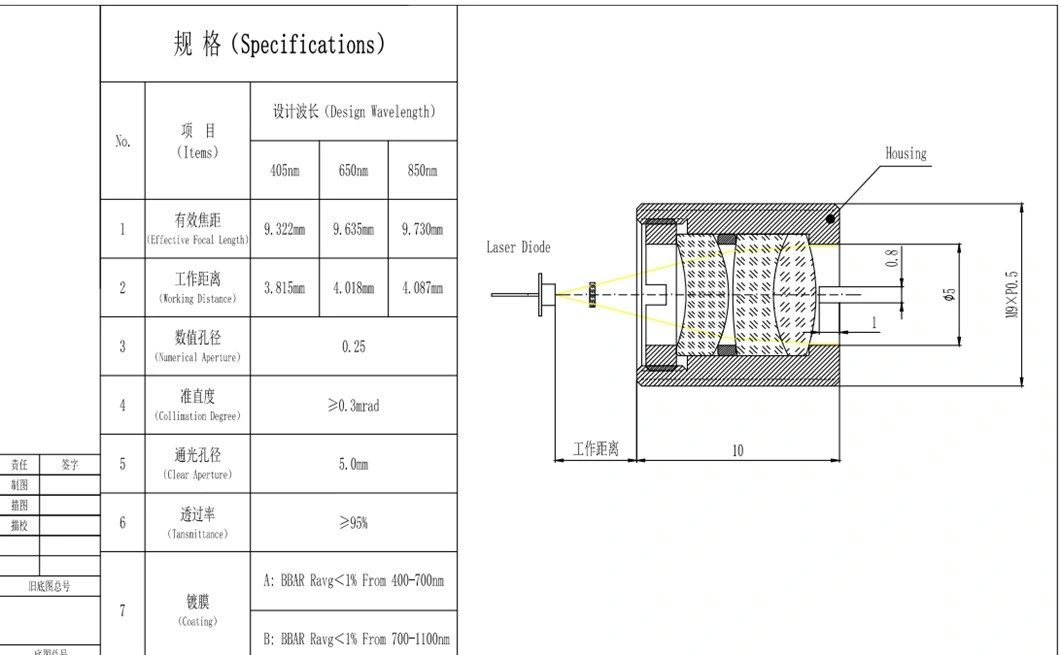 Glass Aspheric Lens Laser Collimator D=6.0mm Efl=10mm Bfl=8.43mm