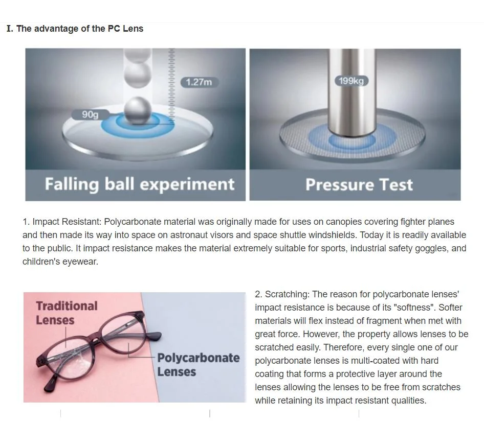 Factory Price Resin Lens PC 1.59 Polycarbonate Single Vision Hard Coated Multi Coating Hmc Optical Lens