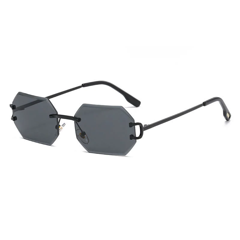 Unique Diamond Cut-Edge Rimless Small Sunglasses for Women Men