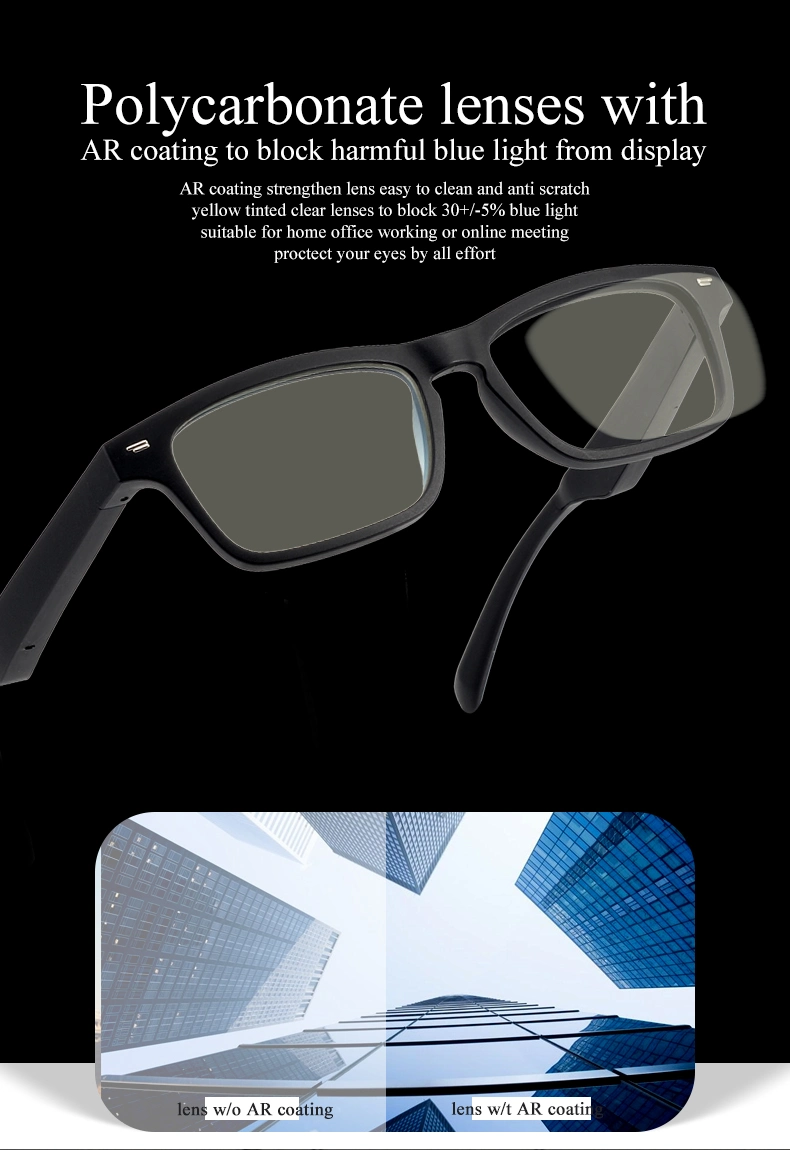 High Quality Wholesale Blue Light Blocking Lens Smart Eye Wireless Glasses with Hidden Audio