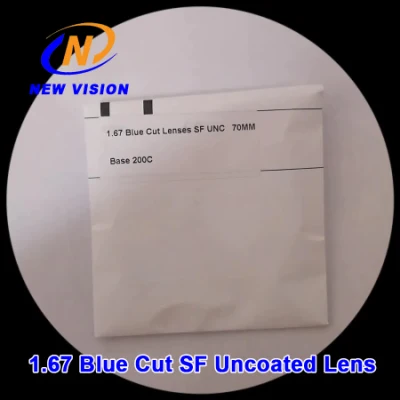 1.67 UV++ Blue Cut lente ottica semi-rifinita non rivestita; lenti UC anti-blu